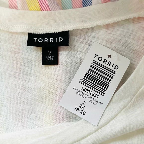 torrid NWT 100% Cotton White Multicolor Striped Back Mixer Tee 2X Women’s - Picture 9 of 11